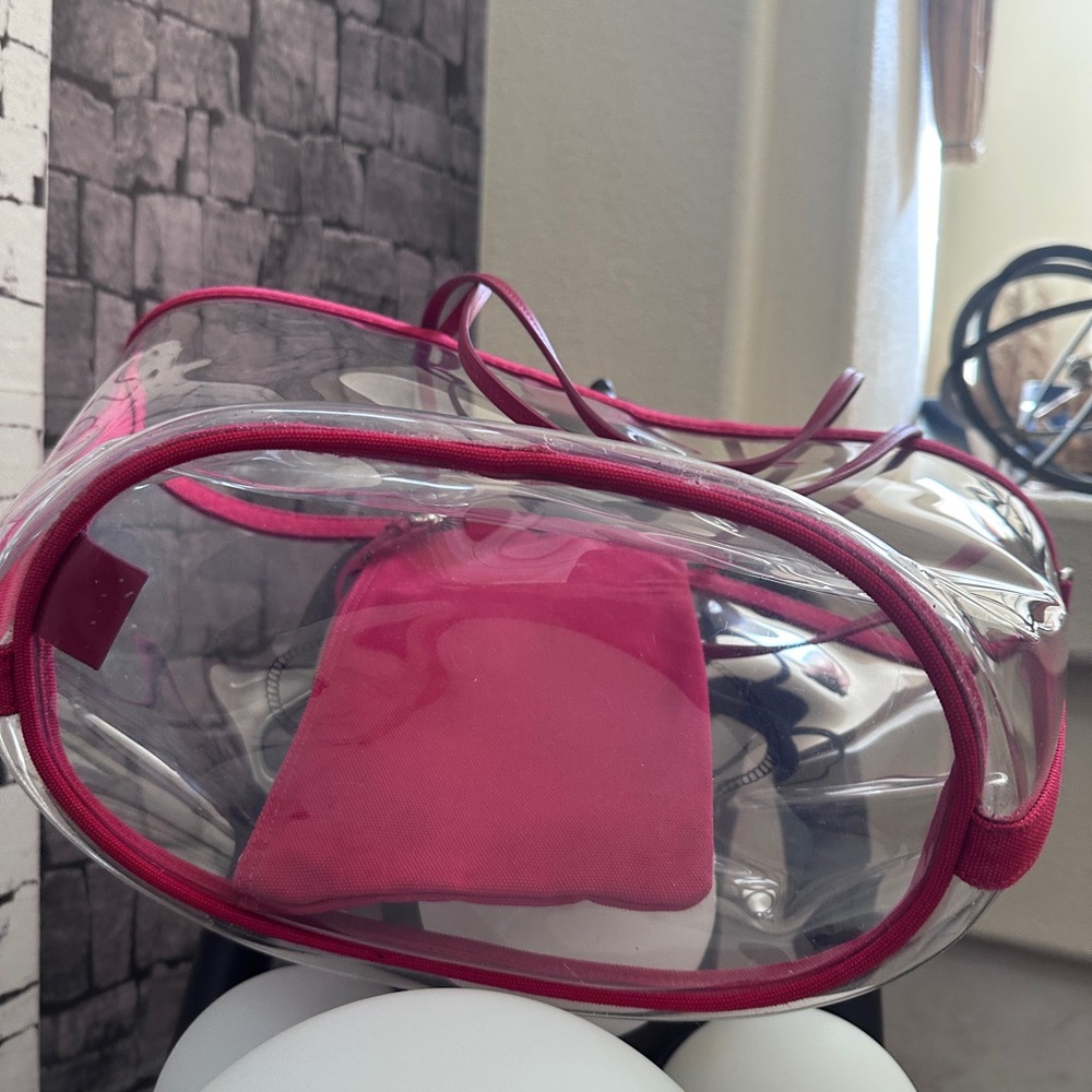 PRADA Clear Red Tote Pool Summer Bag with Pouch Authentic Used  Good   Condition - Picture 11 of 14